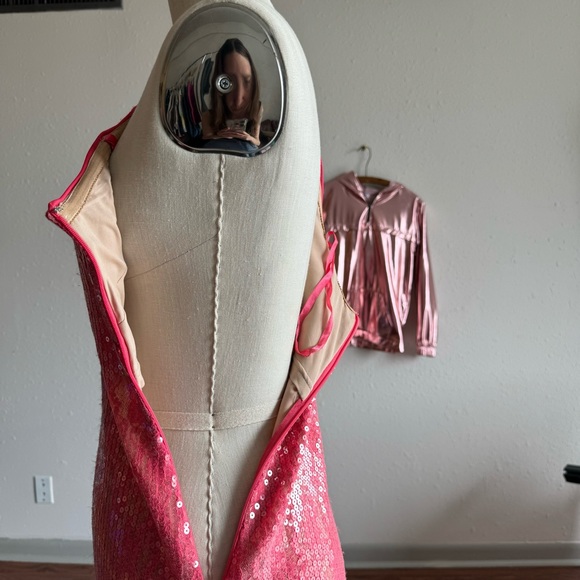 Aidan by Aidan Mattox Pink Sequin Lace One Shoulder Formal Dress Gown Size 2 - Picture 4 of 11